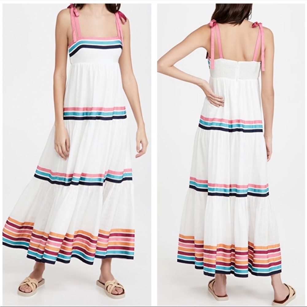 Zimmermann White Maxi Dress with Pink and Blue Stripes